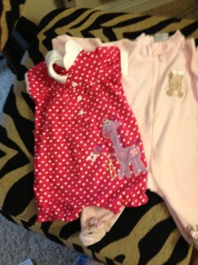 If you ever meet my father you will know he was blessed with the gift of gab ( I think I get it from him lol).  Well he has been telling everyone on his route that I am pregnant and one of the ladies actually got a bag of clothes together for Genesis.  Truly a blessing.  These are just a few of the many things she sent.  Before I could even get out a proper thank you so was already getting ready to send me more.  The kindness of strangers humble me.