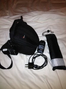 Electronics: 1. Camera 2. Camera charger and tripod 3. Phone chargers