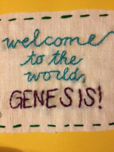 My lovely friend that I studied abroad with hand stitched a card for Genesis, how cool is that?!